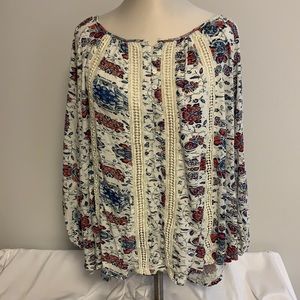 Lucky Brand Top long sleeve crochet lace XL EUC
